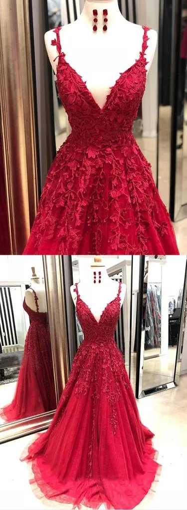 Burgundy Lace Prom Dress Long, Prom Dresses, Evening Dress, Dance Dress, Graduation School Party Gown, PC0419