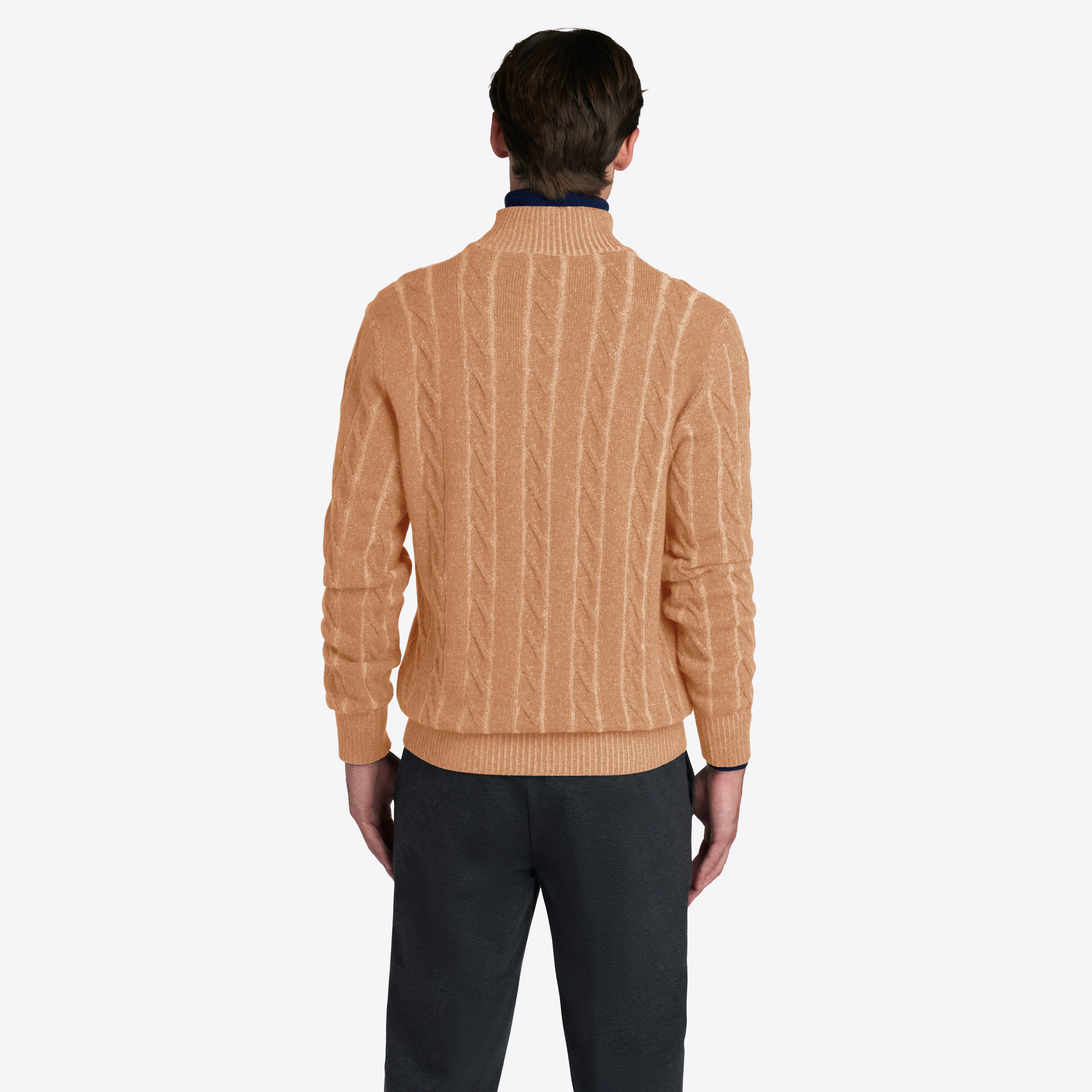 Cable Knit Quarter Zip Mock Neck Sweater