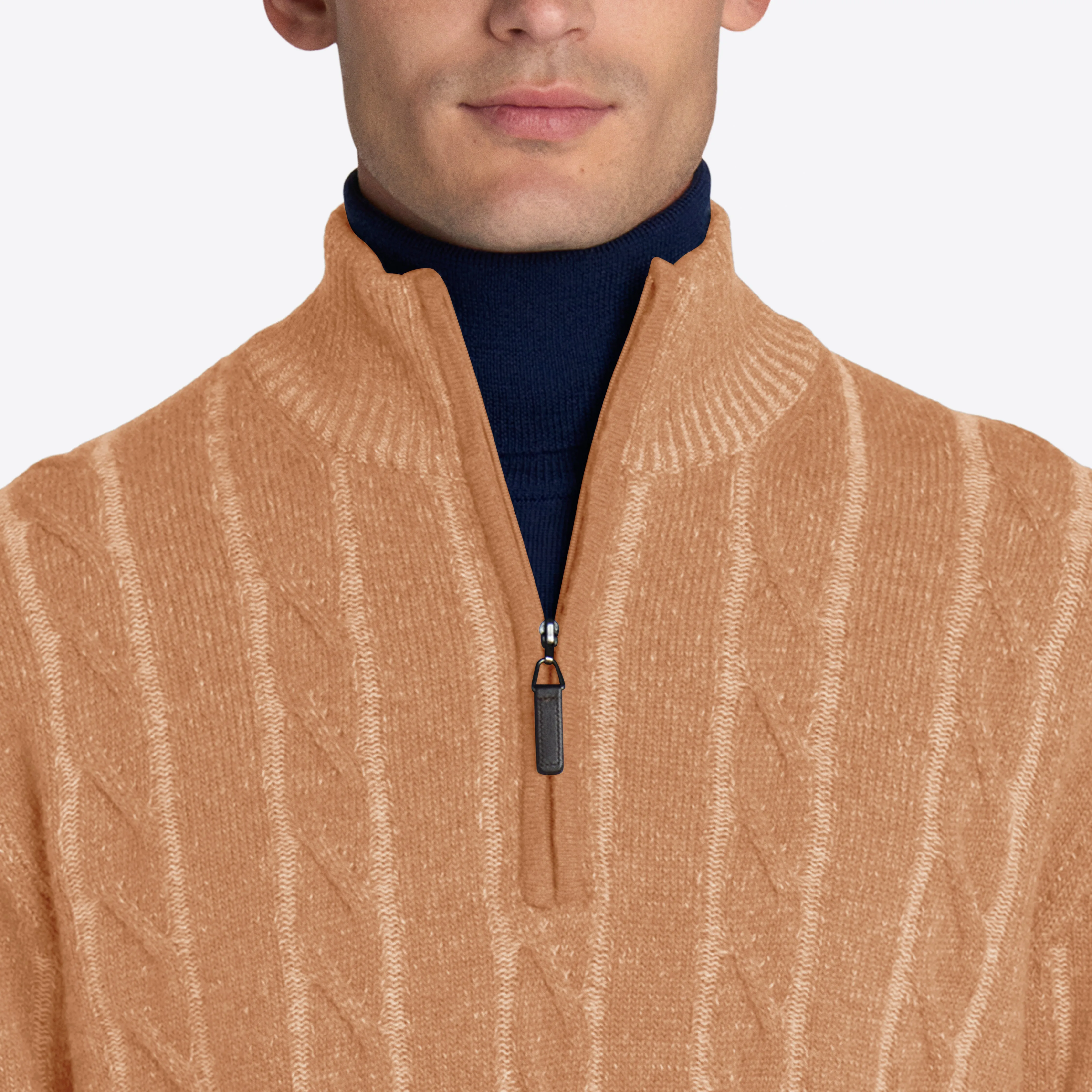 Cable Knit Quarter Zip Mock Neck Sweater