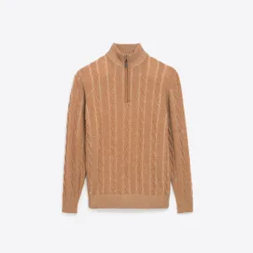 Cable Knit Quarter Zip Mock Neck Sweater