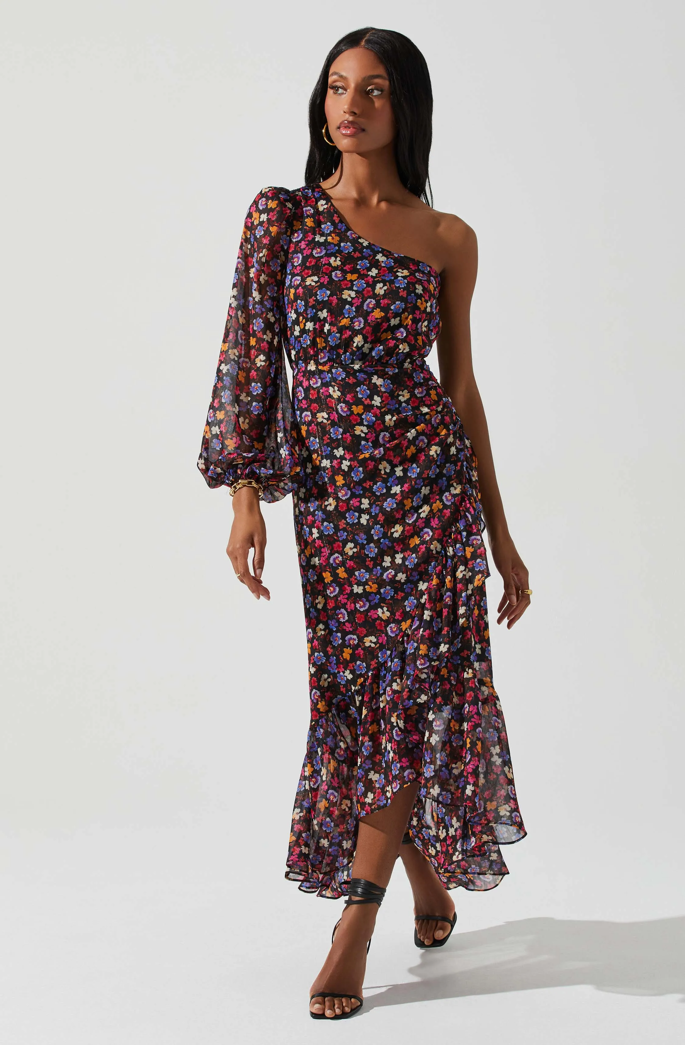 Calista Floral One Shoulder Midi Dress