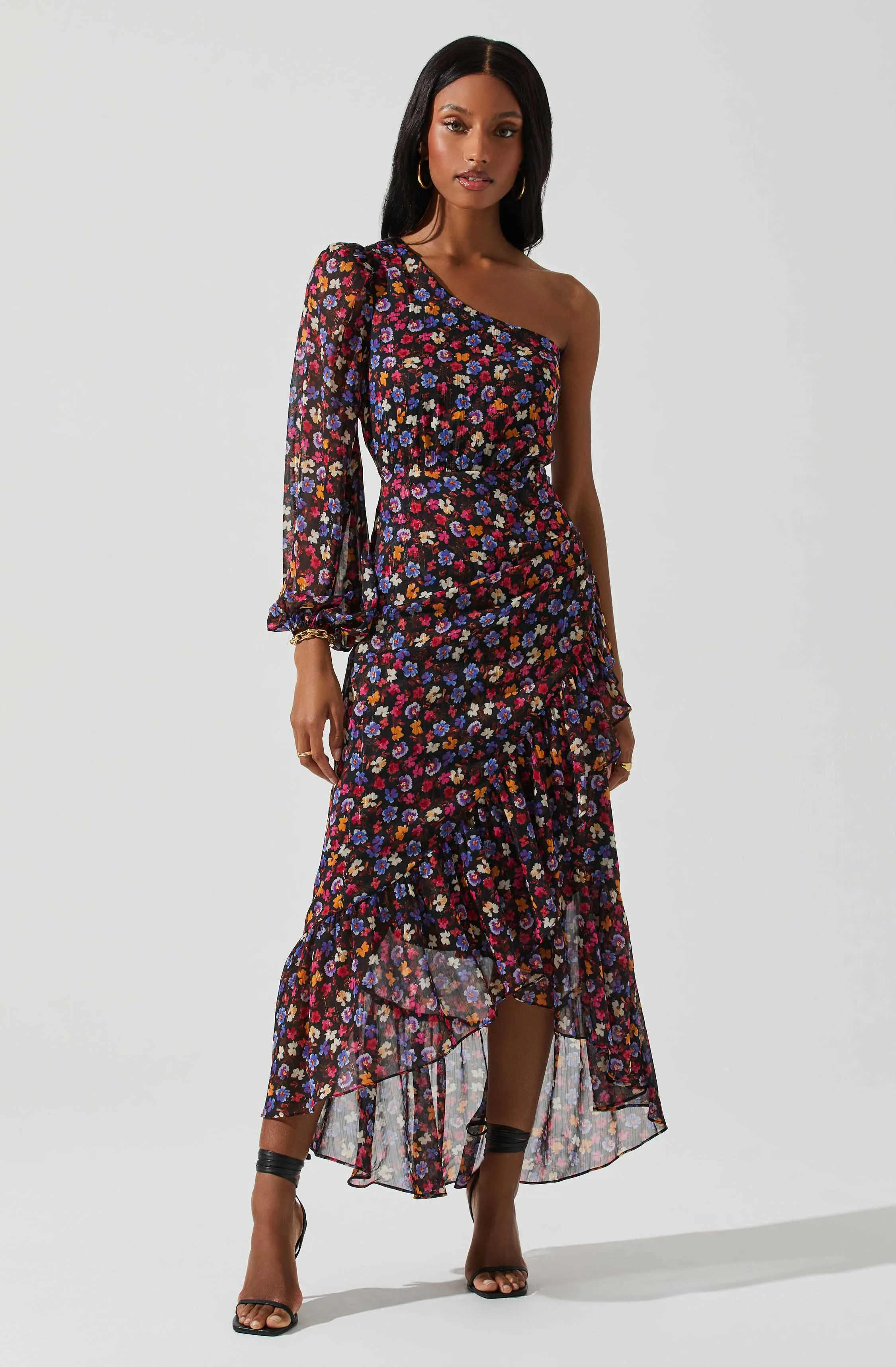 Calista Floral One Shoulder Midi Dress