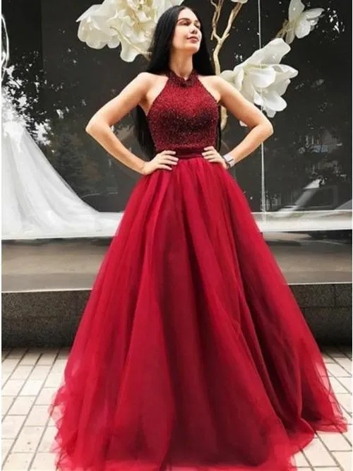 Chic Burgundy Prom Dress Cheap Tulle Prom Dress #ER026