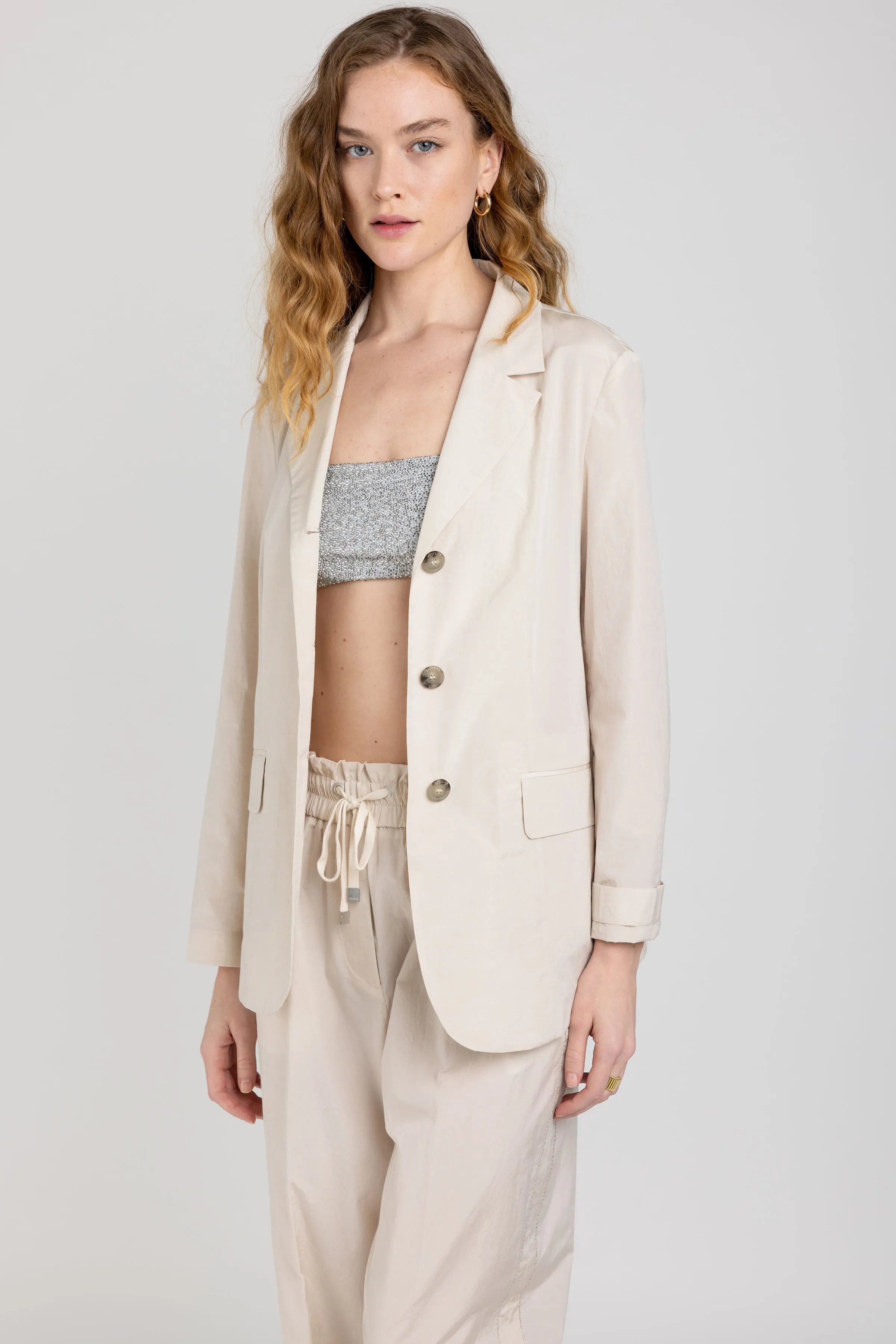 Cotton Poplin Blazer in Sesame Beige