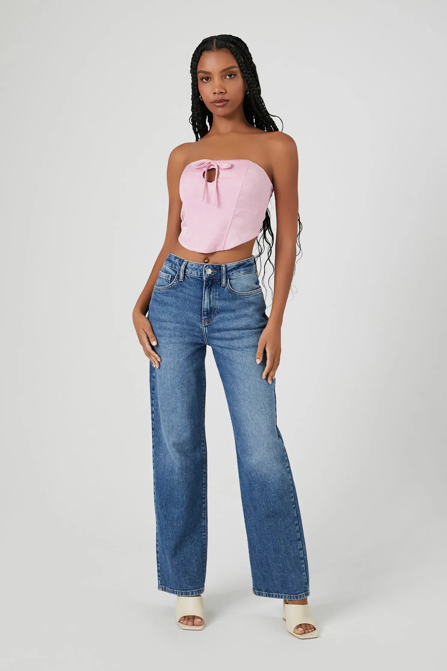 Cropped Satin Drawstring Tube Top