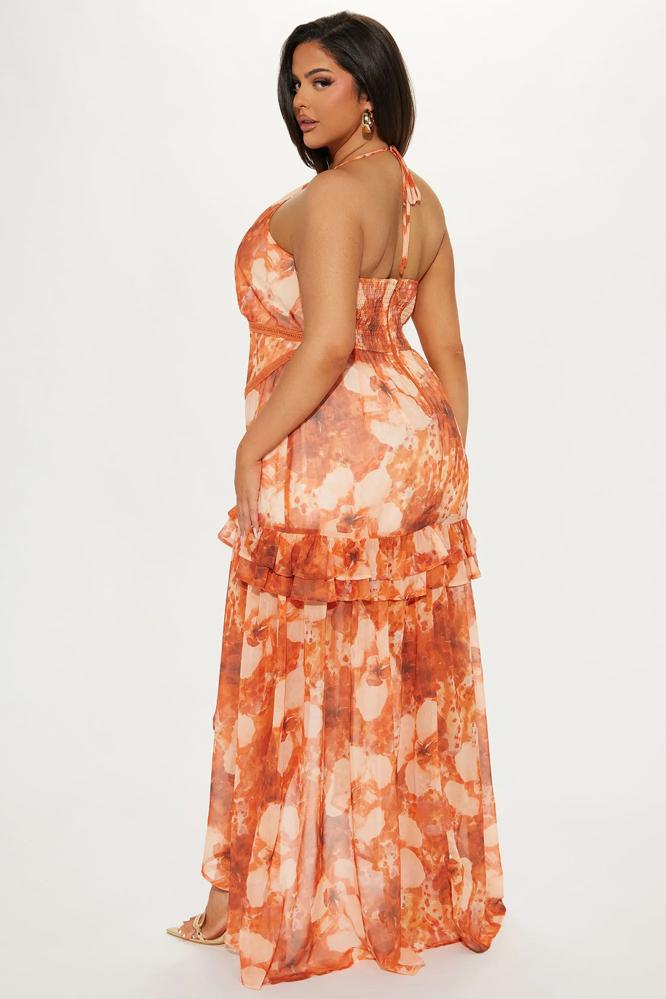 Daisy High Low Maxi Dress - Orange/combo