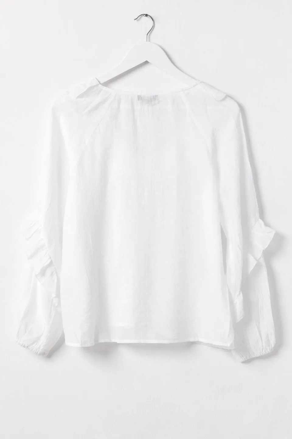 Day Dream Ivory Textured Frill Neck LS Top