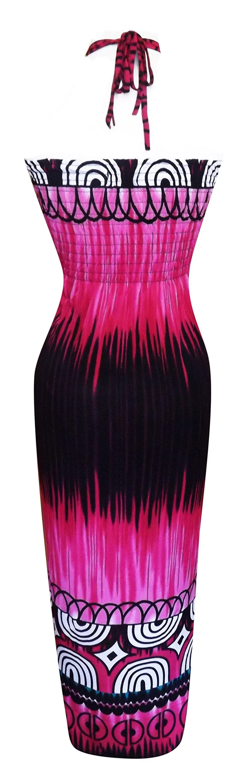 Exotic Tie Dye Self Tie Halter Vacation Maxi Dress Deep Fuchsia L