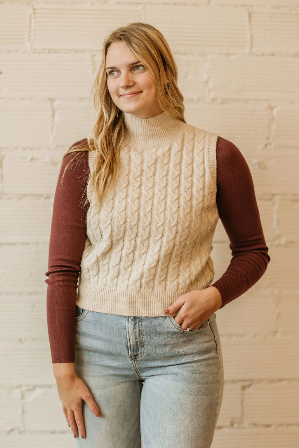 FARRAH CABLE KNIT SWEATER VEST 4 COLOR OPTIONS BY IVY & CO