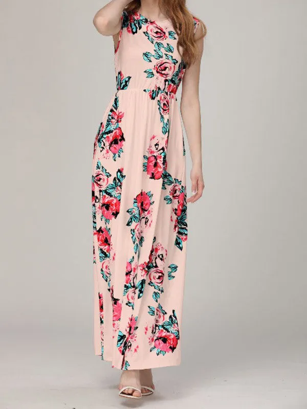 Fashion Sleeveless Floral Printed Maxi Dress