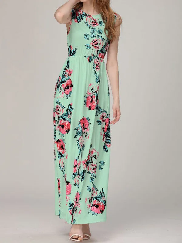 Fashion Sleeveless Floral Printed Maxi Dress