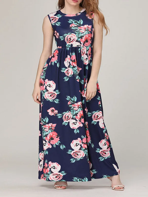 Fashion Sleeveless Floral Printed Maxi Dress