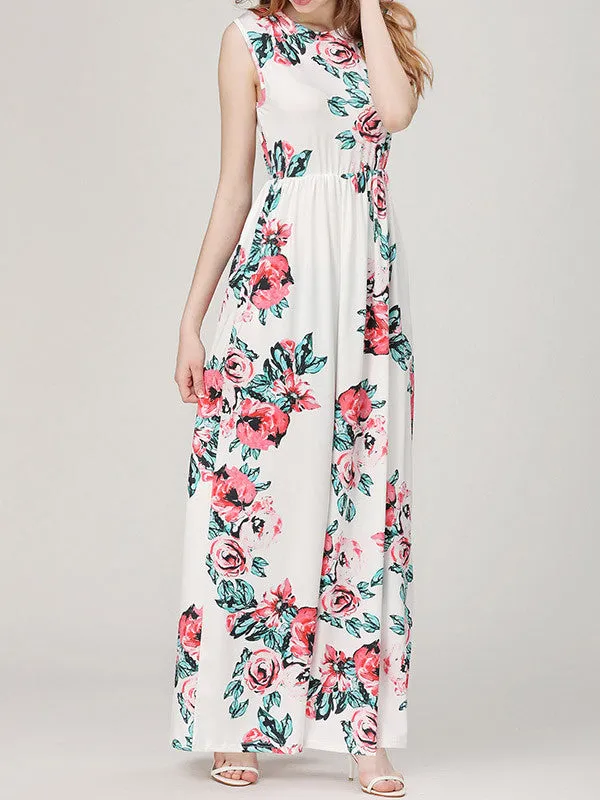 Fashion Sleeveless Floral Printed Maxi Dress