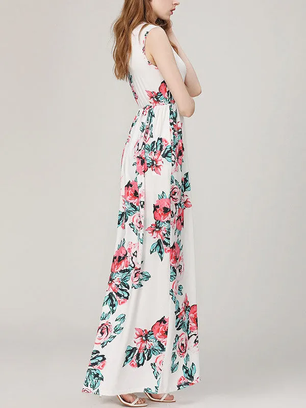 Fashion Sleeveless Floral Printed Maxi Dress