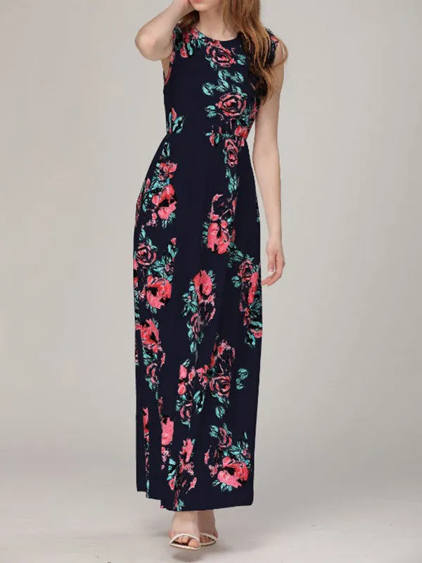 Fashion Sleeveless Floral Printed Maxi Dress