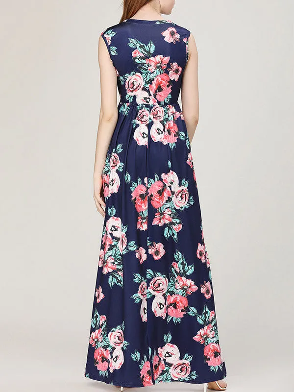 Fashion Sleeveless Floral Printed Maxi Dress