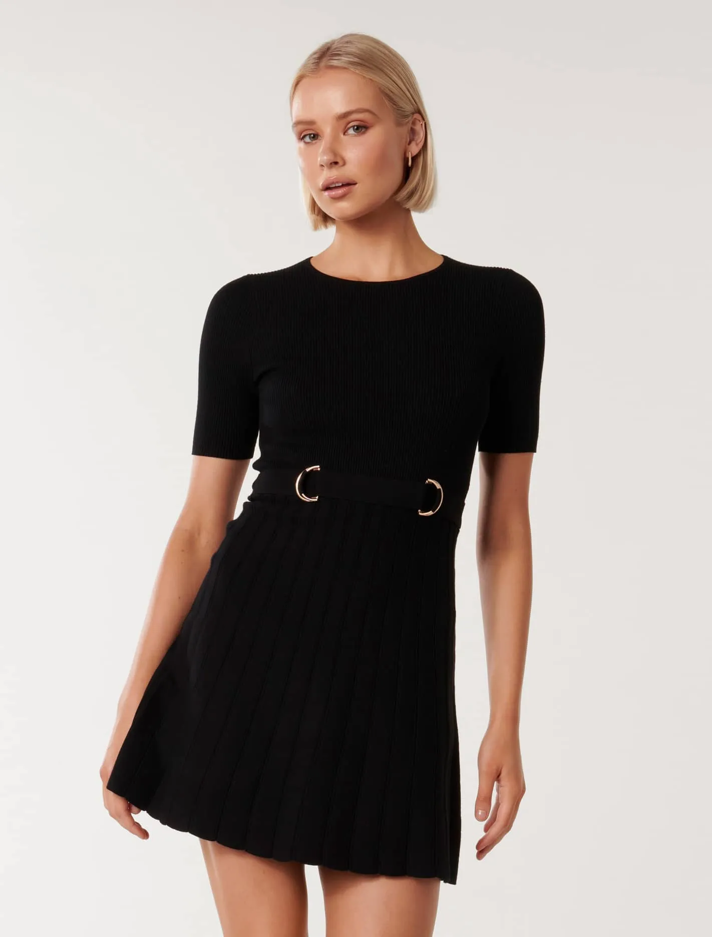 Faye Short Sleeve D Ring Mini Knit Dress