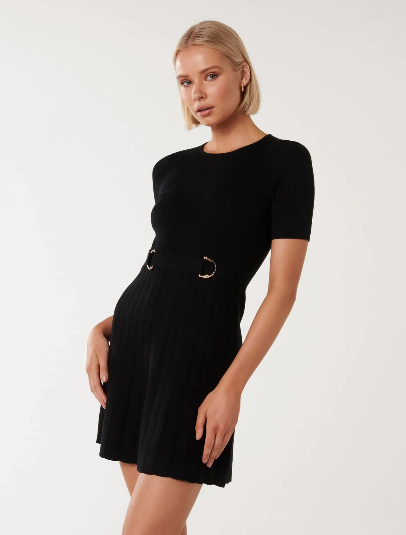 Faye Short Sleeve D Ring Mini Knit Dress