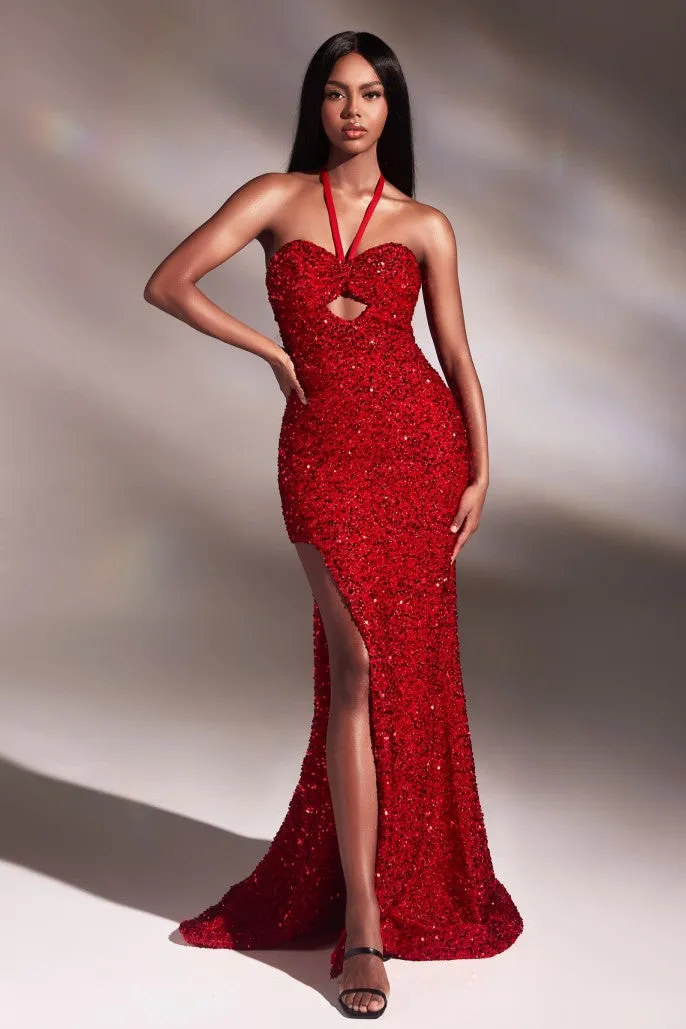 Fit for a Queen | Halter Fitted Sequin Gown | LaDivine CD883