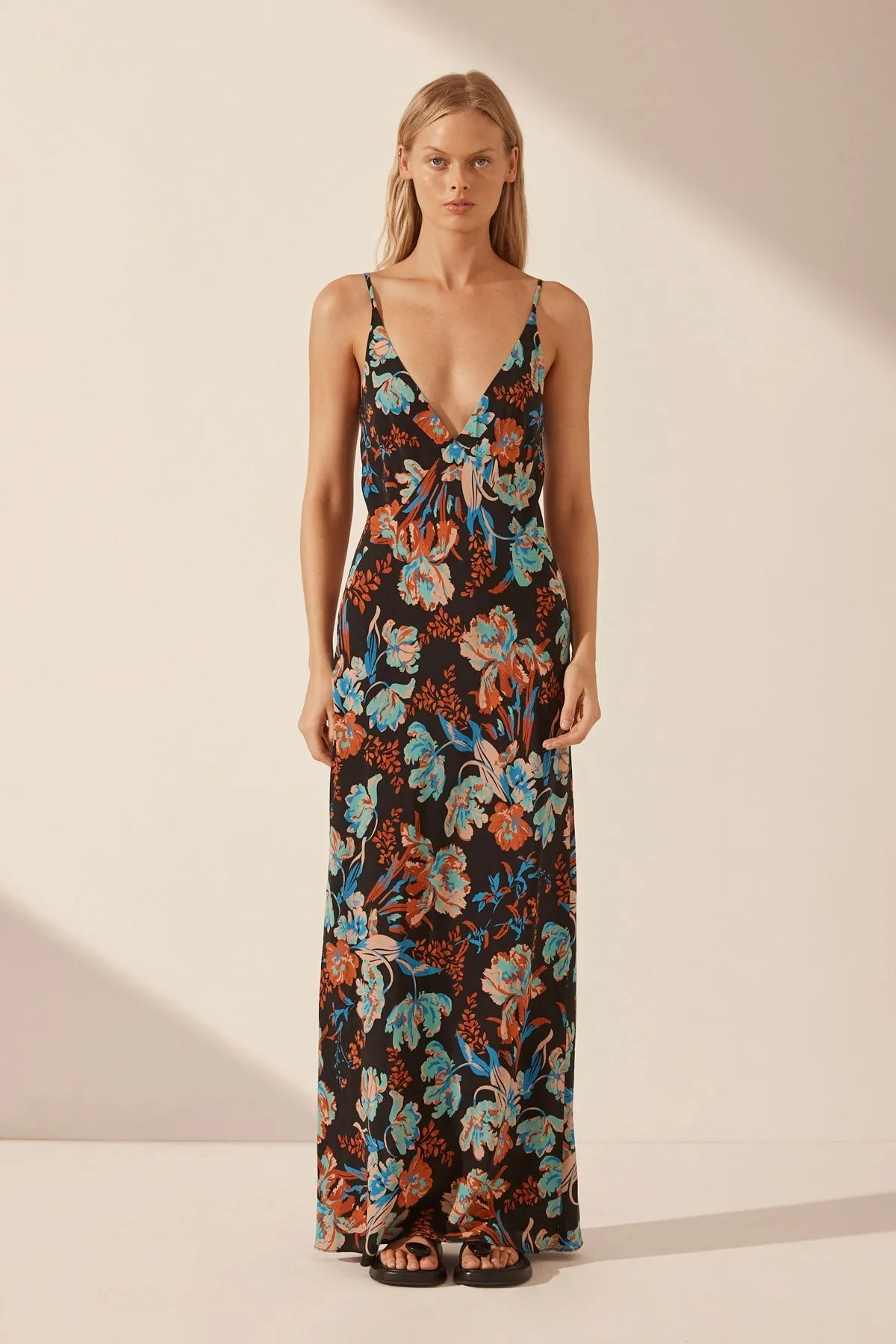 FLOTTE SILK PLUNGED SLIP MAXI DRESS