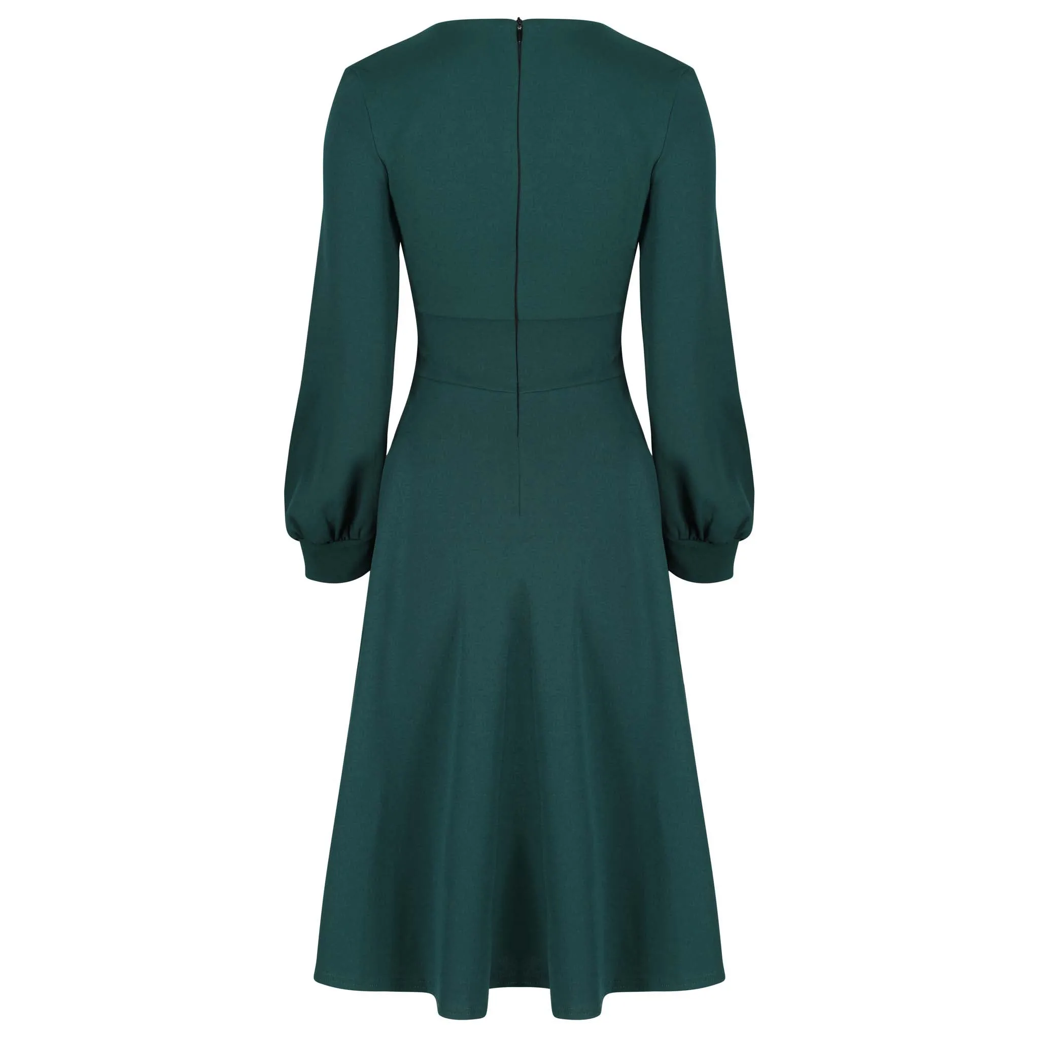 Forest Green Long Sleeve A Line Vintage Crossover Tea Swing Dress