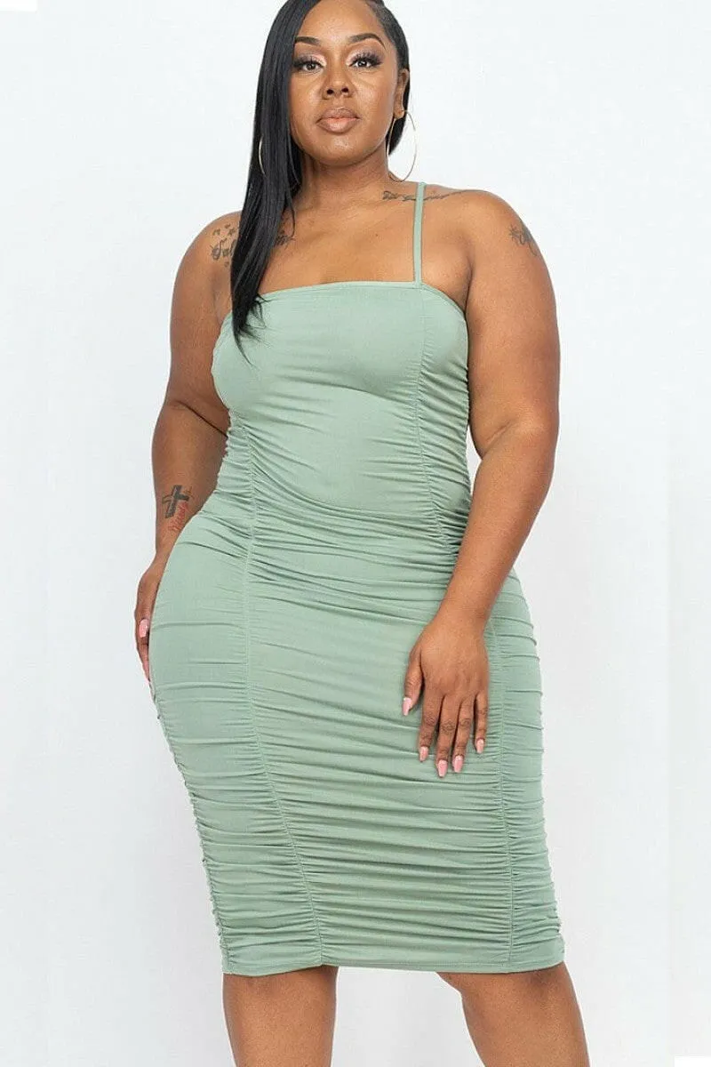 Forever Royalty Ruched Midi Dress - Green