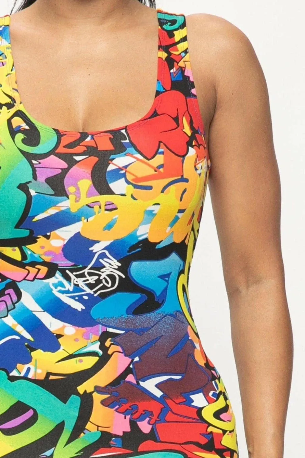 Graffiti Print Tank Midi Dress