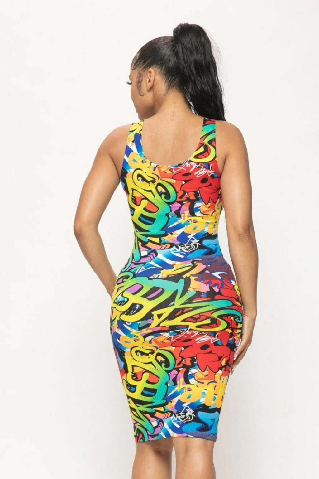 Graffiti Print Tank Midi Dress