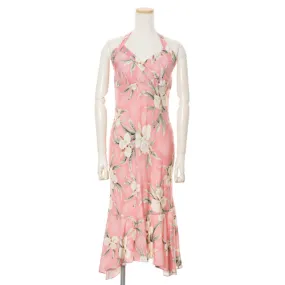 Halter Mid Length Pink Orchid Hawaiian Dress