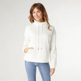 Hilarie Super Soft Mock Neck Pouch Pocket Top - Winter White