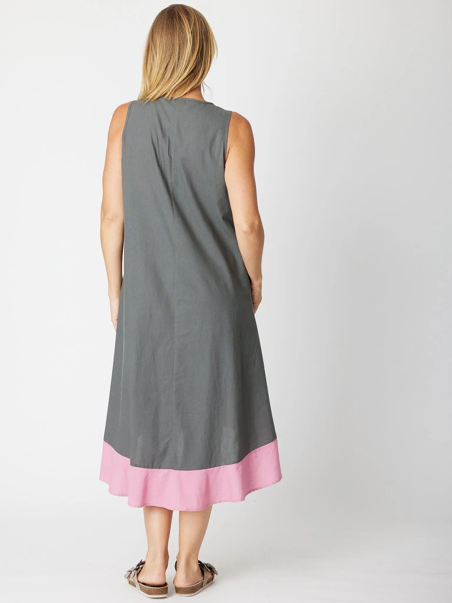 Ho Chi Sleevless Dress -Steel/Pink