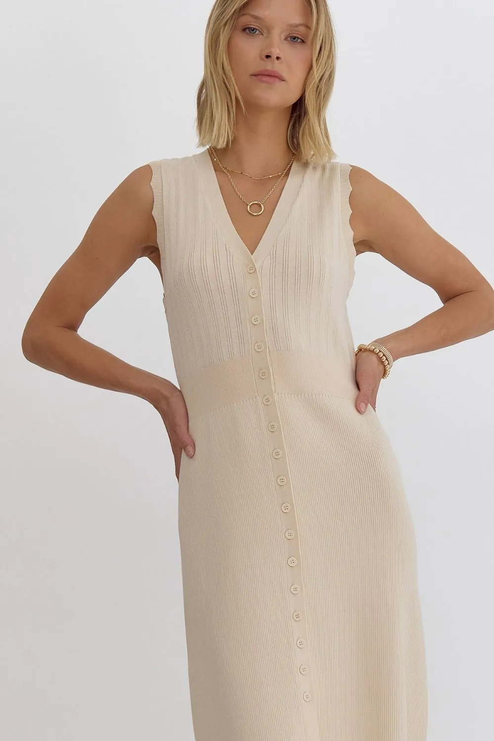 Hollie Ribbed Midi Dress (Cream)