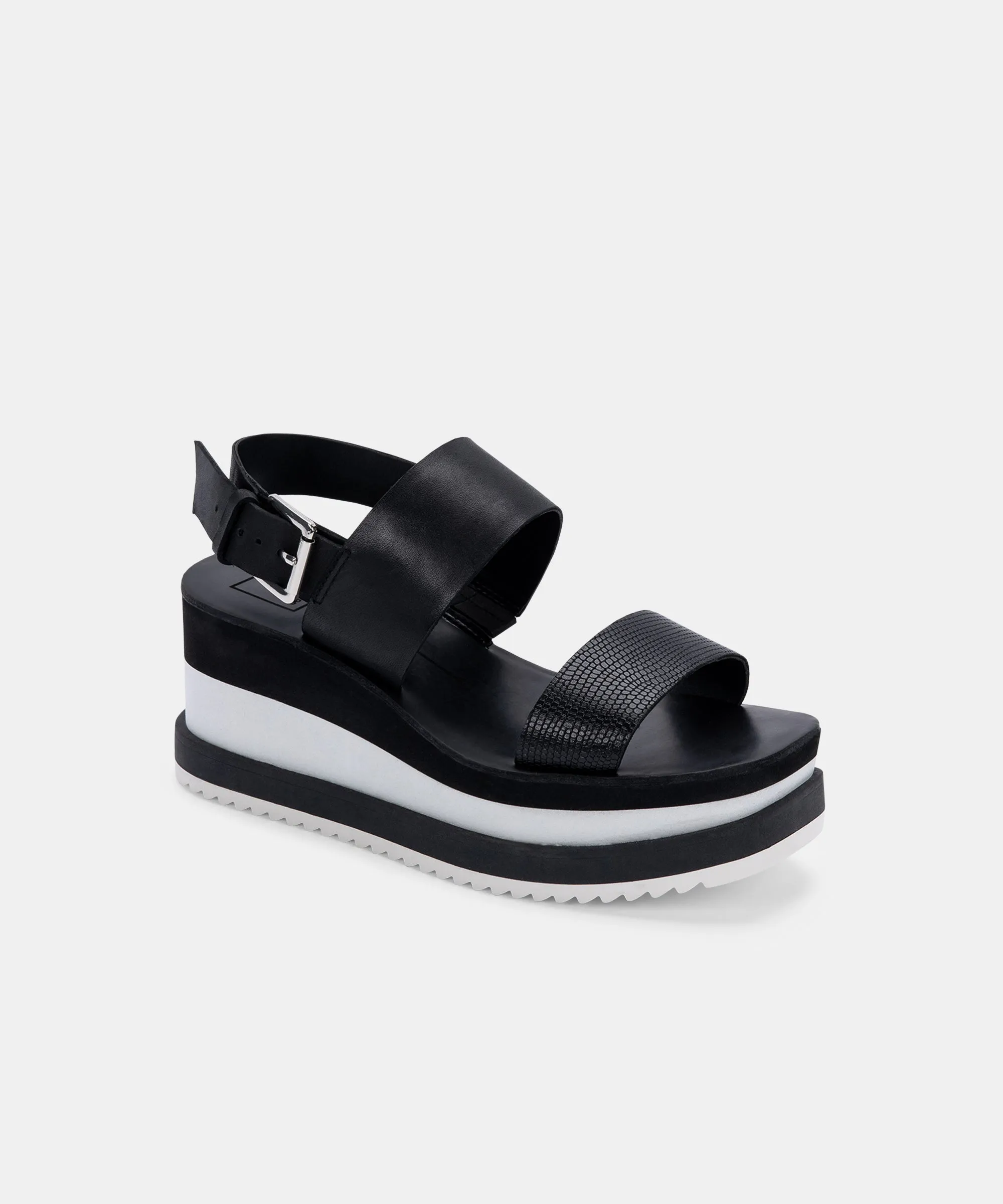 IDRAH SANDALS BLACK EMBOSSED LEATHER re:vita