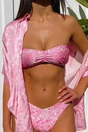 Jeanette Strapless Bikini Top - Pink Paisley