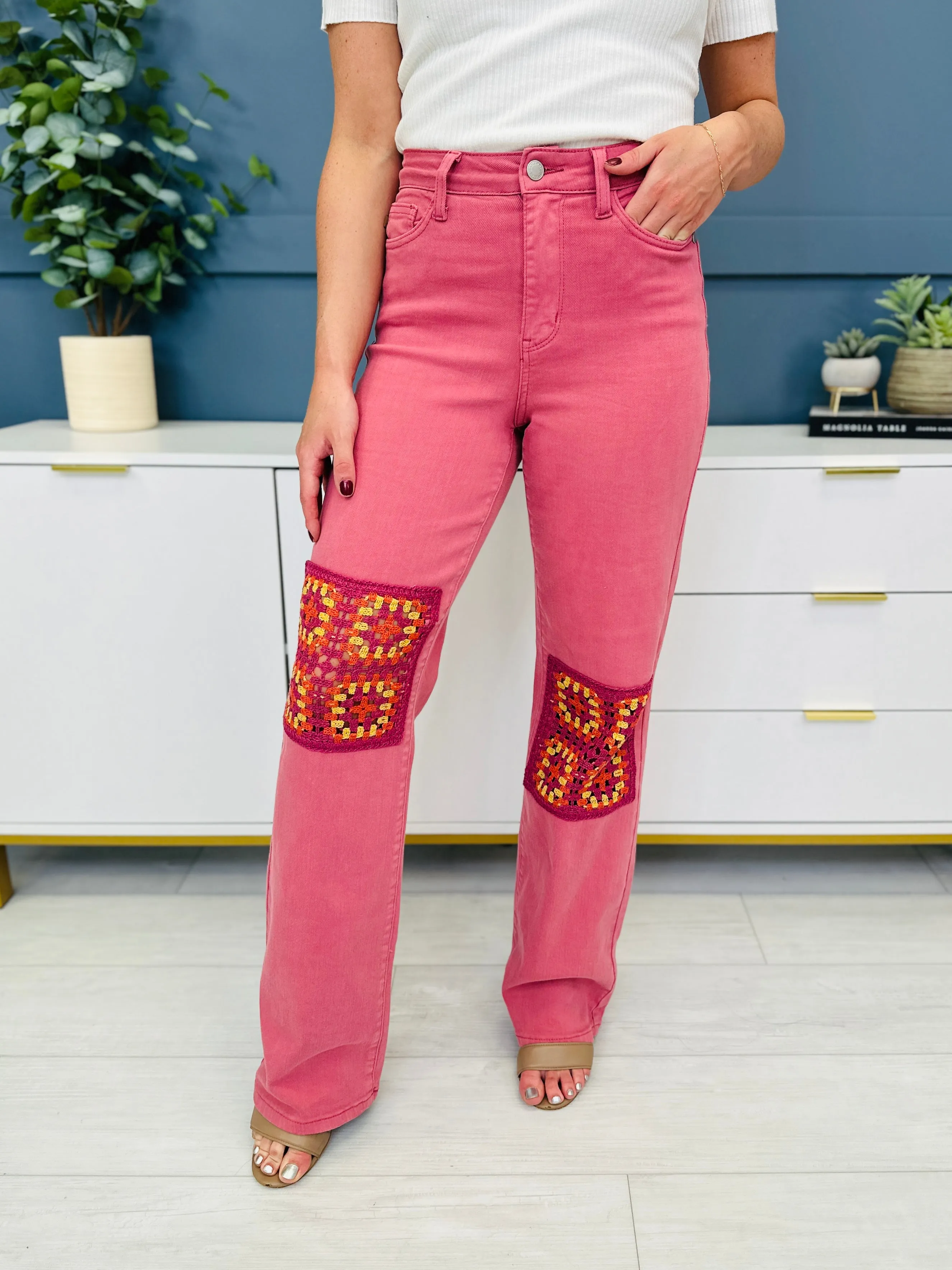 Judy Blue REG/CURVY Crochet All Day Wide Leg Jeans