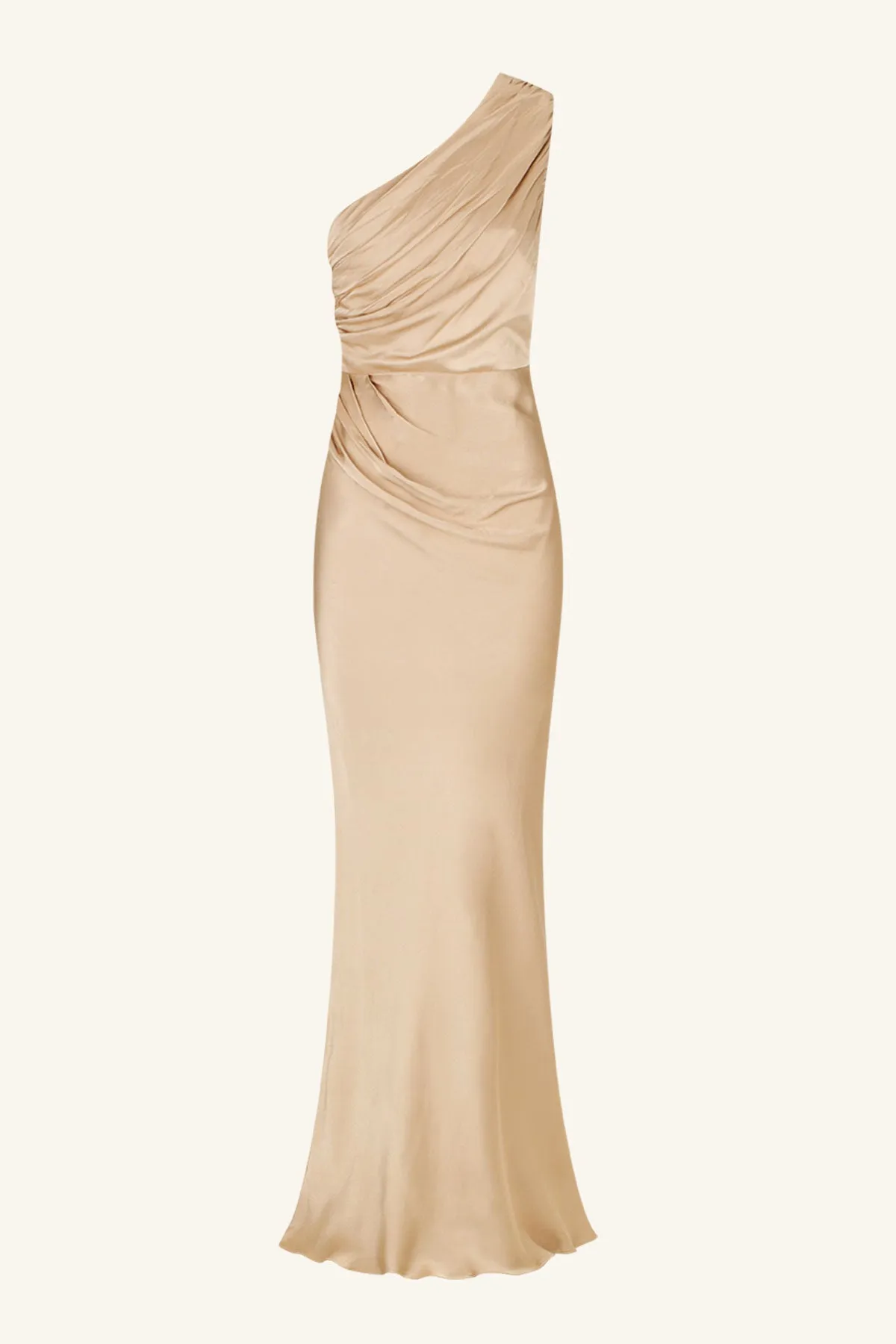 LA LUNE GATHERED ONE SHOULDER MAXI DRESS - GOLD