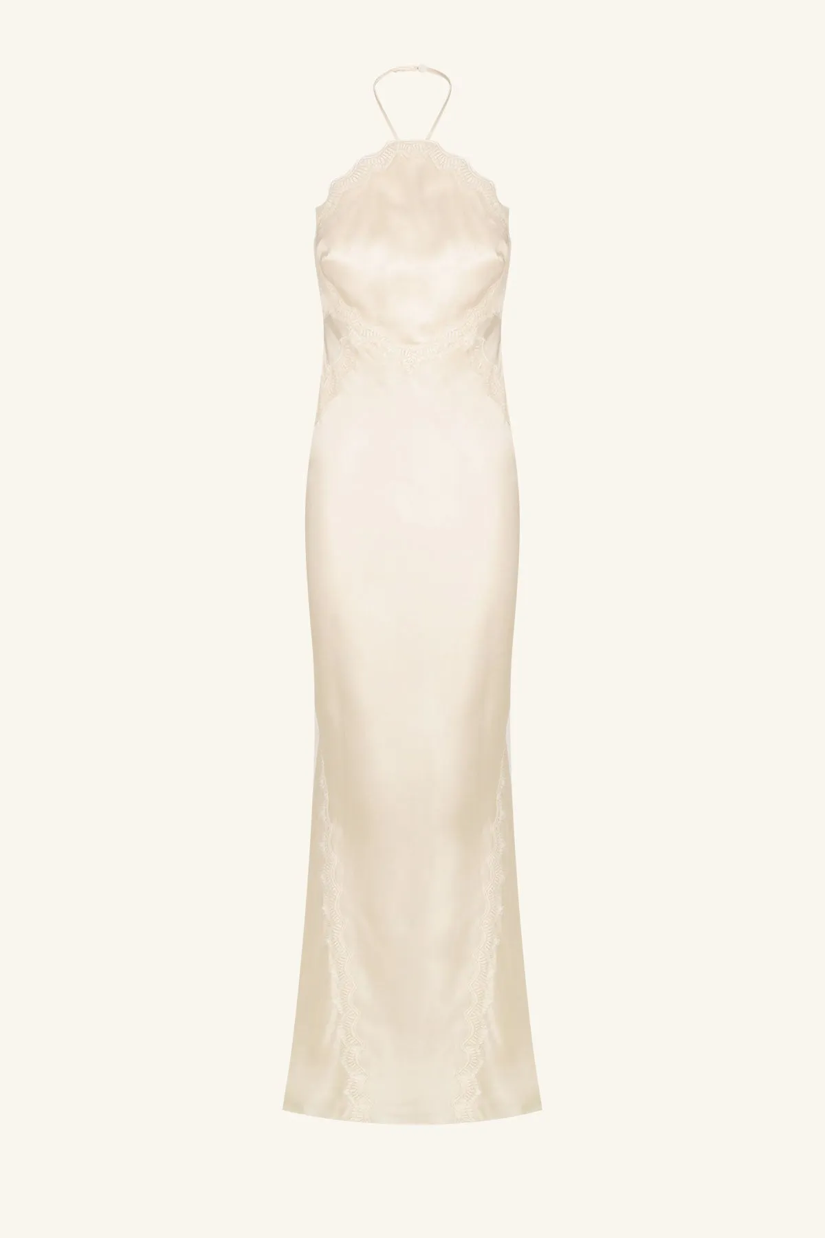 LA LUNE LACE HALTER OPEN BACK MAXI DRESS - CREAM