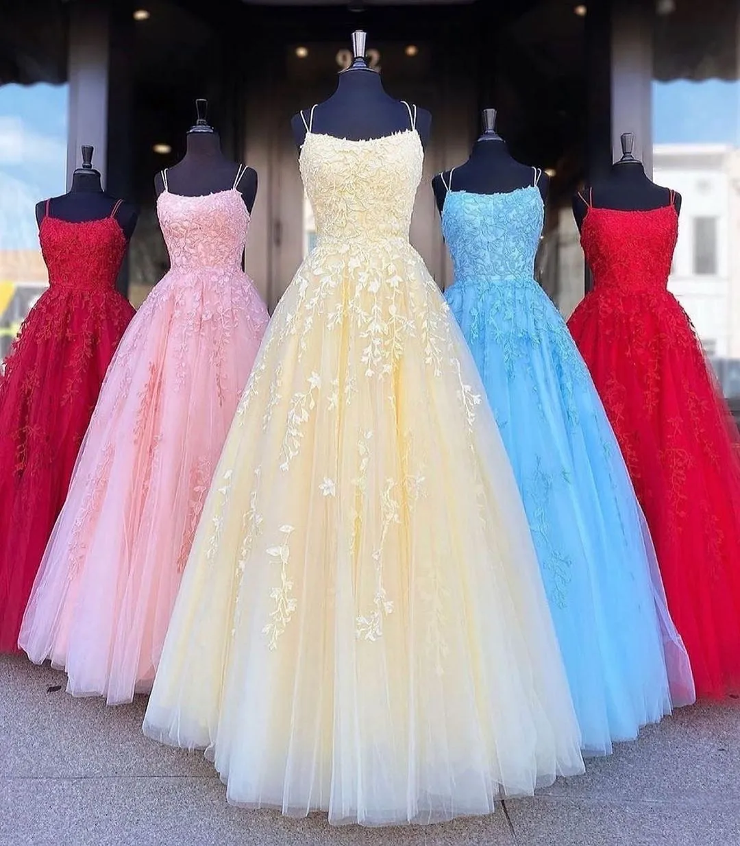 Lace Appliques Prom Dresses Long Sleeveless Custom Formal Evening Party Gowns ER2070