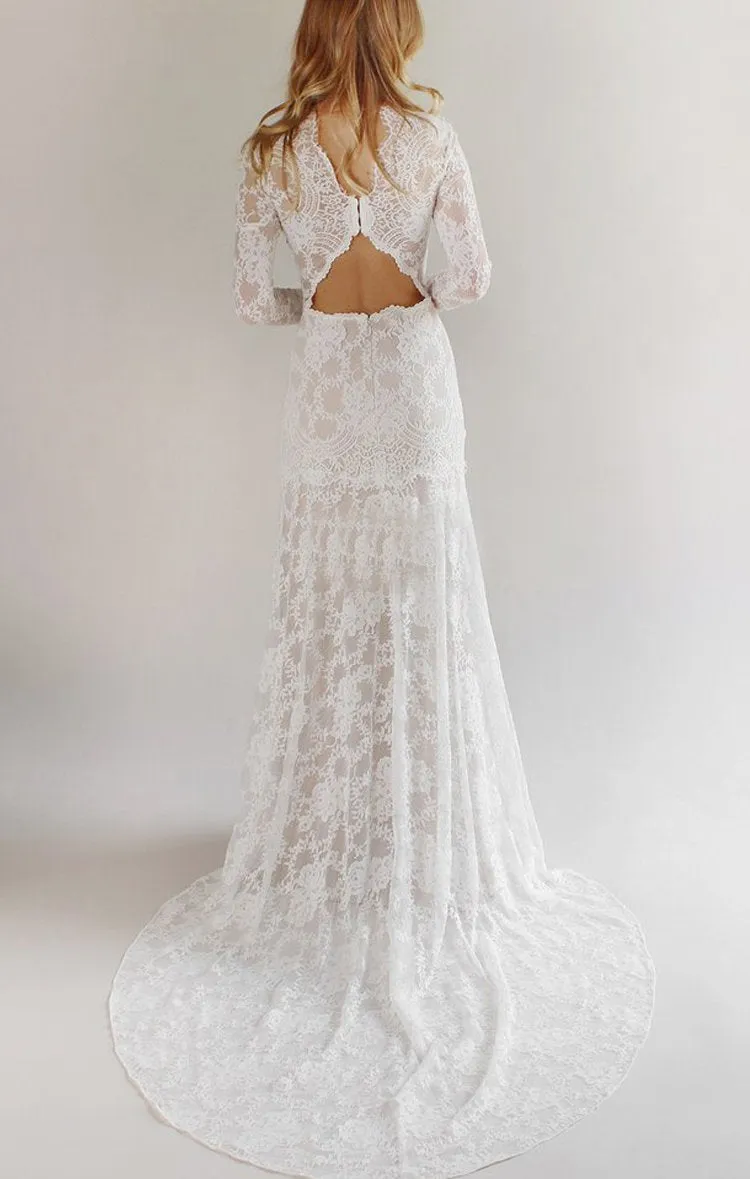 Lace Long Sleeve Wedding Dresses Ivory Sheath Wedding Dresses ER2013