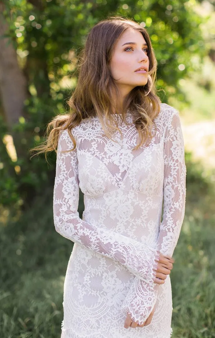 Lace Long Sleeve Wedding Dresses Ivory Sheath Wedding Dresses ER2013