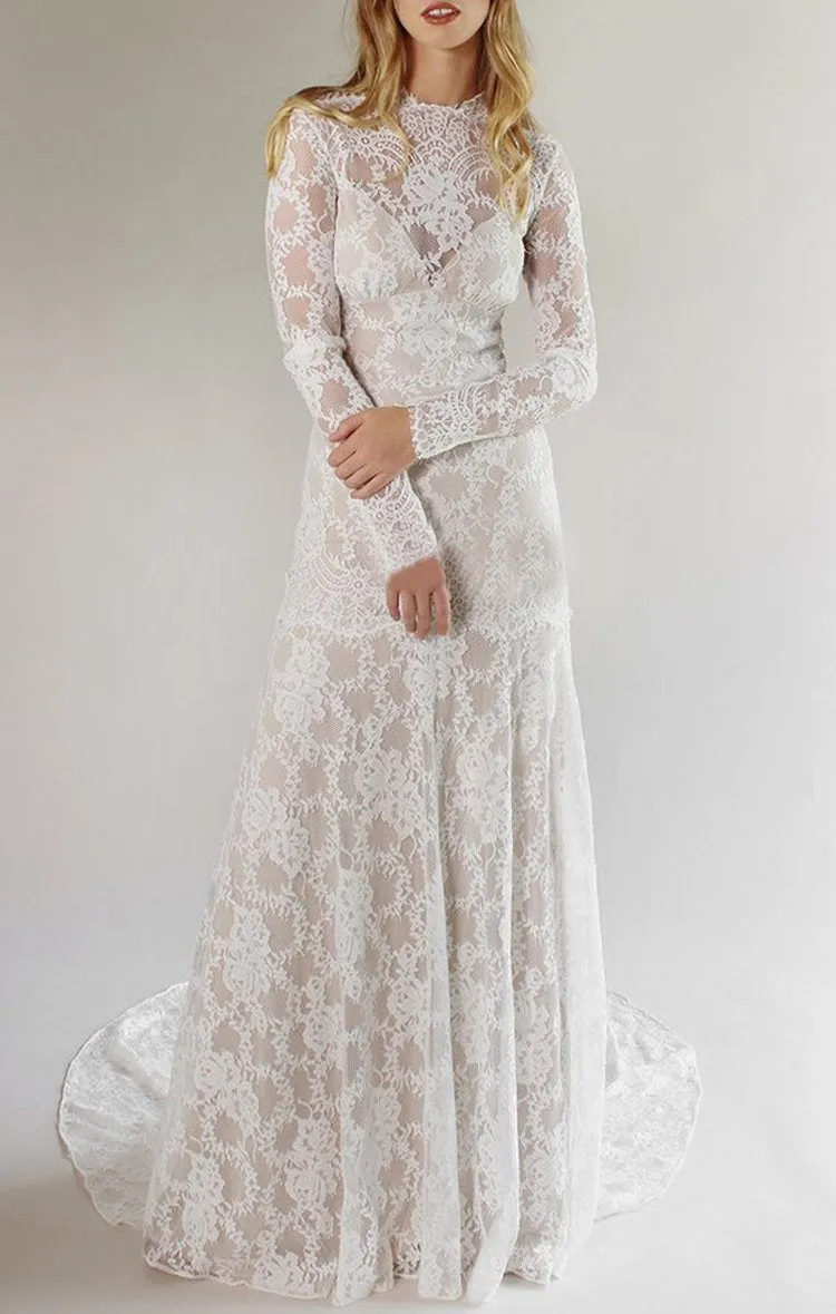 Lace Long Sleeve Wedding Dresses Ivory Sheath Wedding Dresses ER2013