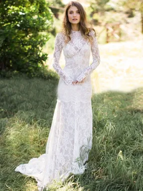 Lace Long Sleeve Wedding Dresses Ivory Sheath Wedding Dresses ER2013