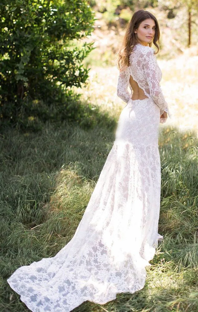 Lace Long Sleeve Wedding Dresses Ivory Sheath Wedding Dresses ER2013