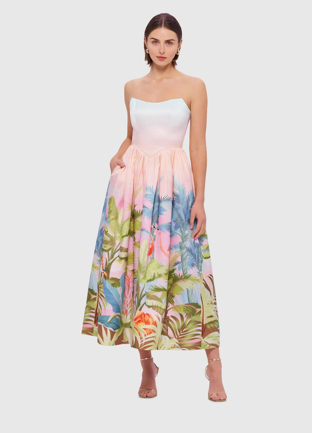 Leo Lin Melanie Bustier Midi Dress - Dreamscape Print