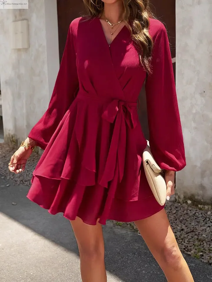 Long sleeve Tie-waist Mini Dress