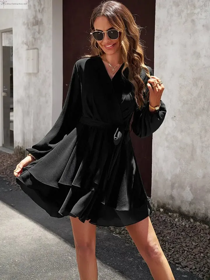 Long sleeve Tie-waist Mini Dress