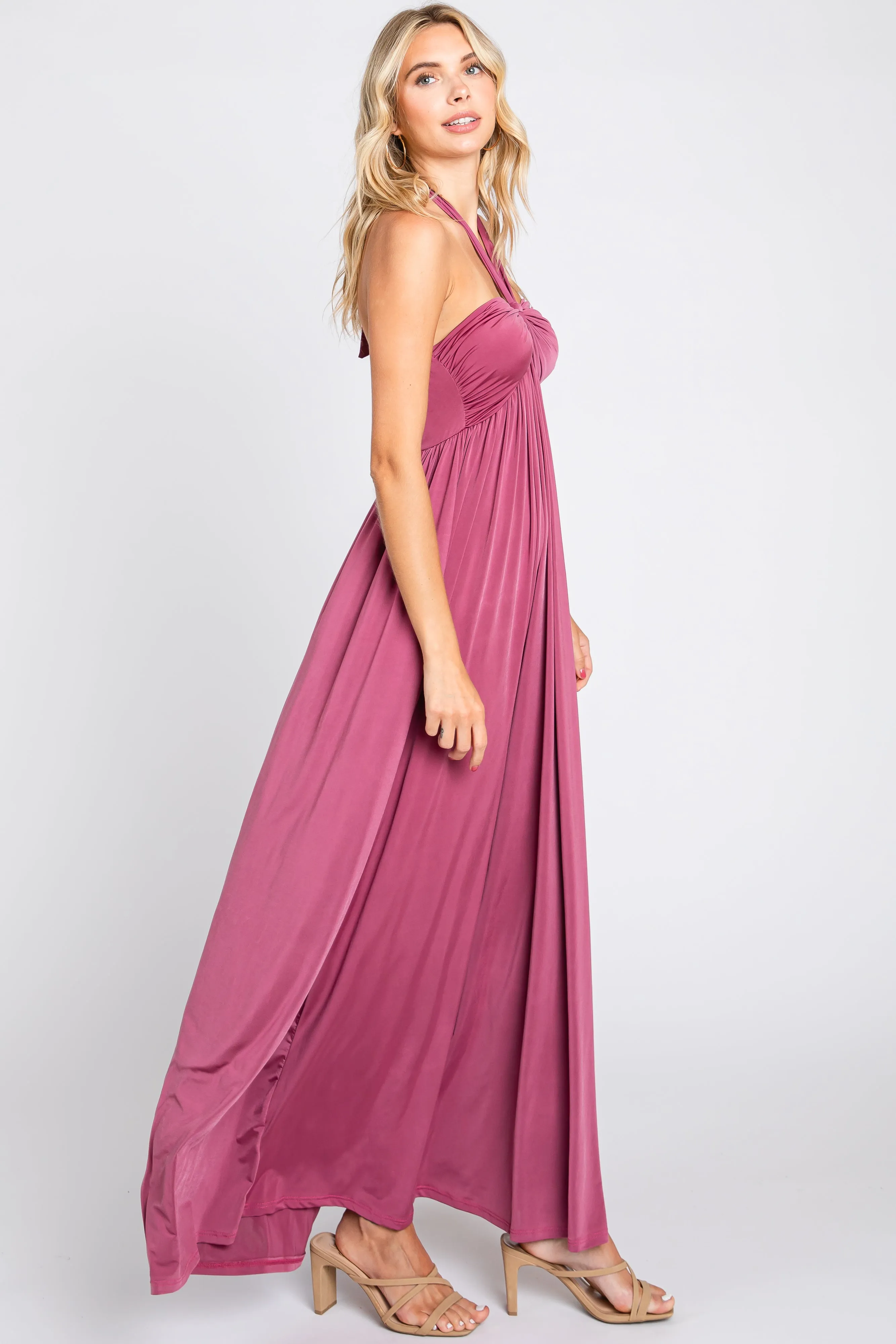 Mauve Front Knot Halter Maxi Dress