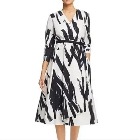 MaxMaraBlack White Brush Strokes MIDI Dress