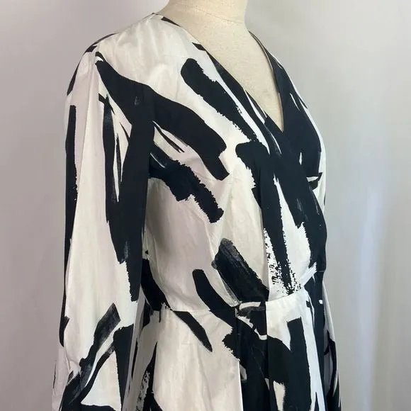 MaxMaraBlack White Brush Strokes MIDI Dress