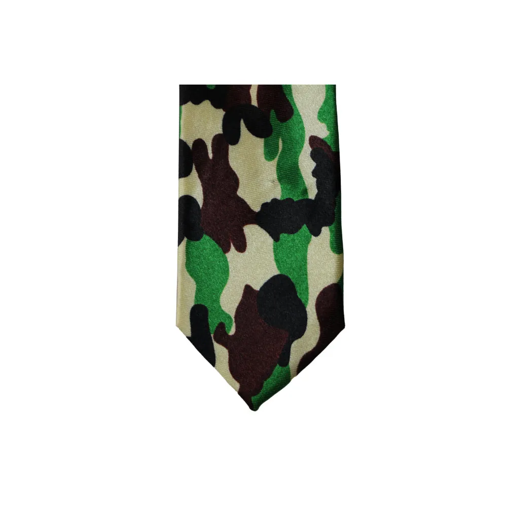 Mens Green & Brown Camo Print 5cm Skinny Neck Tie